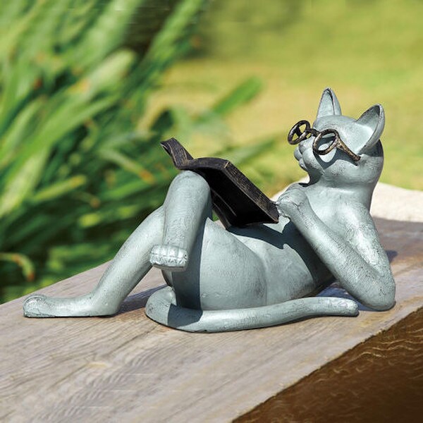 Literary Cat Garden Sculpture Reading a book or is a bookworm Statue